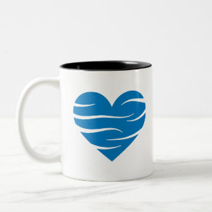 Taza Bicolor Regalo de Corazón Azul con Olas Abstractas Amor y