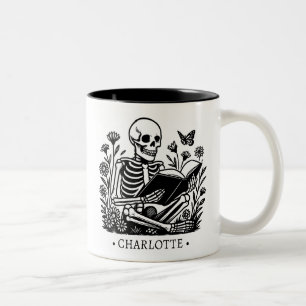 Taza Bicolor Regalo de esqueleto de lectura para amante de los 