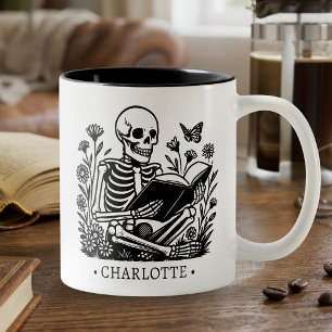 Taza Bicolor Regalo de esqueleto de lectura para amante de los 