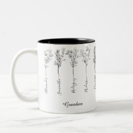 Taza Bicolor Regalo de flor de abuela con Personalizado 5 nombr