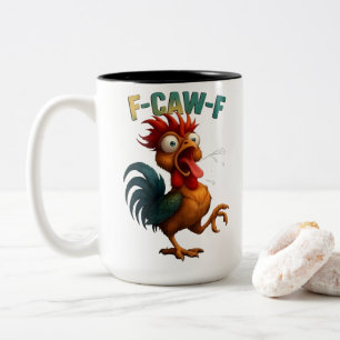 Taza Bicolor Regalo de gallo divertido – Diseño de pollo F-Caw-