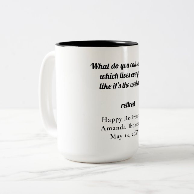 Taza Bicolor Regalo de jubilación divertida personalizado (Anverso izquierdo)