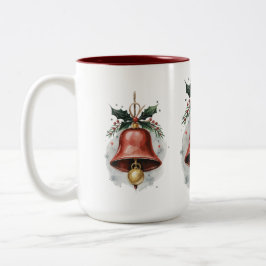 Taza Bicolor Regalo de las campanas de los Navidades de acuarel