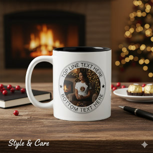 Taza Bicolor Regalo de marca de texto de foto redonda personali