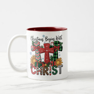 Taza Bicolor Regalo de Navidad Feliz Xmas Cuadro Religioso Cruz