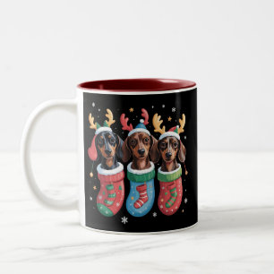 Taza Bicolor Regalo de Navidad para amantes de Dachshund vacaci
