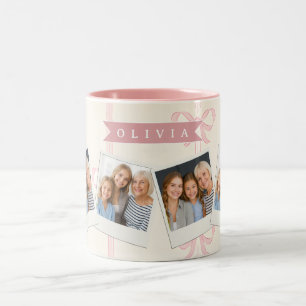 Taza Bicolor Regalo de nombre de lazo rosa personalizado Elegan