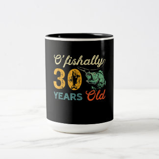 Taza Bicolor Regalo de pesca de cumpleaños 30 retro que cumple 