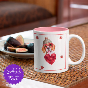 Taza Bicolor Regalo de San Valentín para Perro Beagle Heart Paw