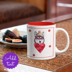 Taza Bicolor Regalo de San Valentín para Perro Husky Heart Paws