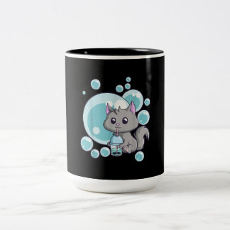 Taza Bicolor Regalo de té de burbuja de gato | Gracioso diseño