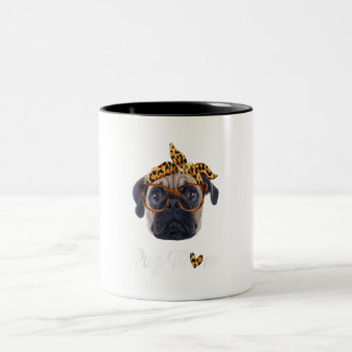 Taza Bicolor Regalo del Día de la Madre de Pug Mom Leopard Prin
