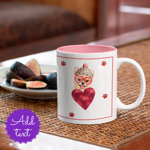 Taza Bicolor Regalo del Día de San Valentín para Perro Pomerani