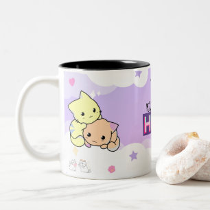 Taza Bicolor Regalo Felino Pastel Kawaii   Regalo de Gato Femen