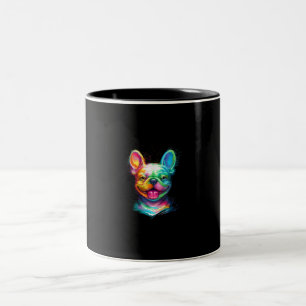 Taza Bicolor regalo feliz de cara sonriente de bulldog francés
