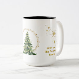 Taza Bicolor Regalo moderno, árbol de Navidad brillo dorado bla