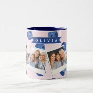 Taza Bicolor Regalo Personalizado de Acuarela de Arándanos Azul