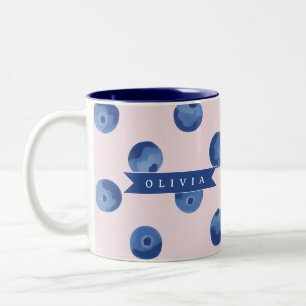 Taza Bicolor Regalo Personalizado de Acuarela de Arándanos Azul