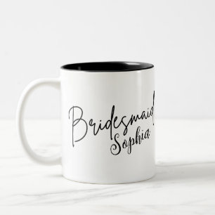 Taza Bicolor Regalos de damas de honor   Guión moderno negro Pe