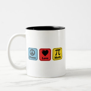 Taza Bicolor Regalos de profesores de matemáticas de paz y amor