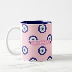 Taza Bicolor Regalos Personalizados con Patrón de Ojo Malo Rosa