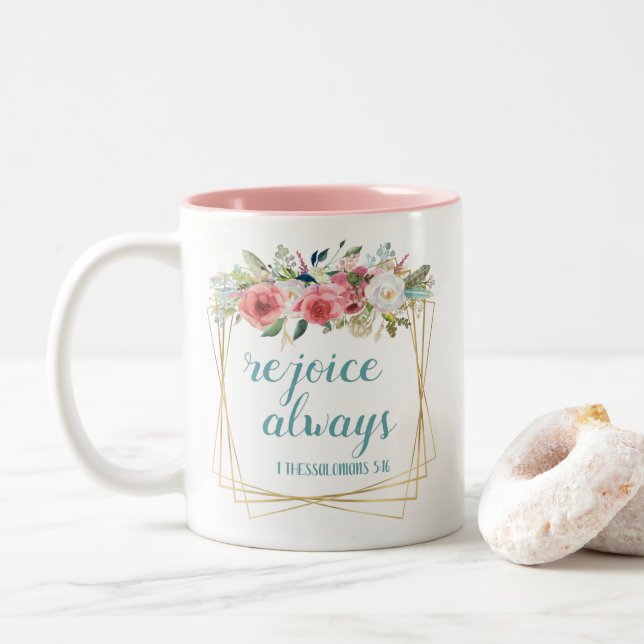Taza Bicolor Regocíjate Siempre (Con donut)