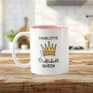 Taza Bicolor Reina Retro de Pickleball Rosa Personalizado Mujer