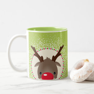 Taza Bicolor REINDEER PEEKING lindo nariz roja rudolfo lima ver