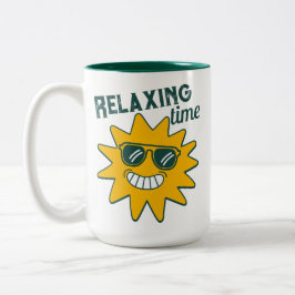 Taza Bicolor Relajante tiempo sol sonriente con gafas de sol
