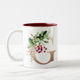 Taza Bicolor Relieve metalizado dorado G Monograma Pino y Navid