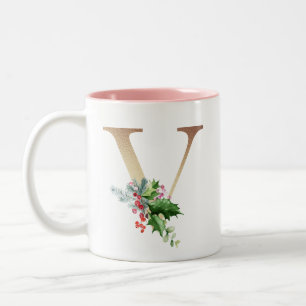 Taza Bicolor Relieve metalizado dorado V Monograma Navidades de