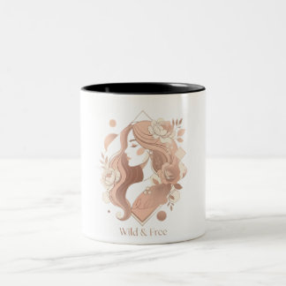 Taza Bicolor Rematada Estética Boho Arte en Línea Camiseta para