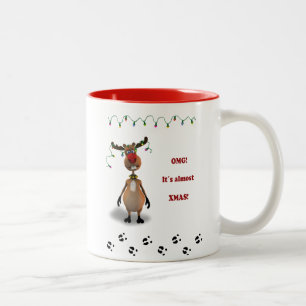 Taza Bicolor Reno sospechado rojo del navidad divertido