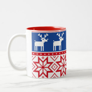 Taza Bicolor Reno y copos de nieve nórdicos