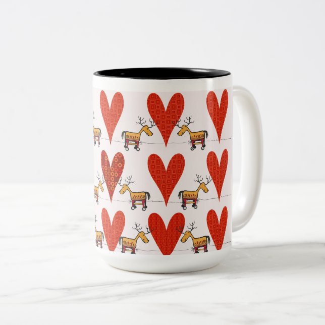 Taza Bicolor Renos y Corazones (Anverso derecho)