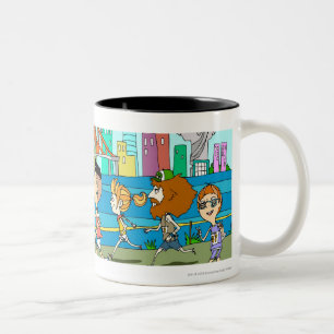 Taza Bicolor Reporteros de la TV con los micrófonos en la raza