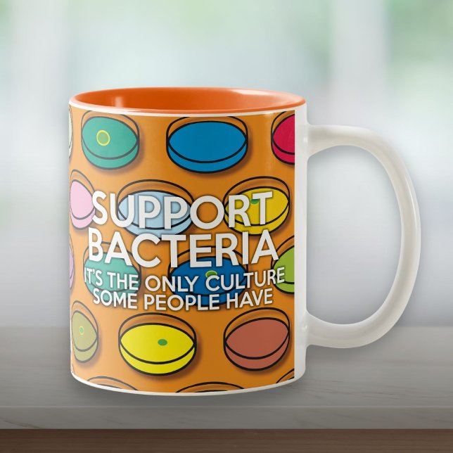 Taza Bicolor RESPALDO A BACTERIA Cita divertida (SUPPORT BACTERIA Funny Quote Two-Tone Coffee Mug)