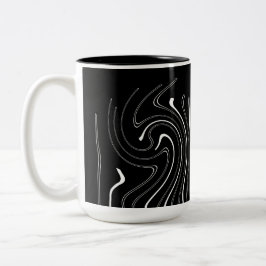 Taza Bicolor Resumen Art Black White Lines Twirl Minimalismo
