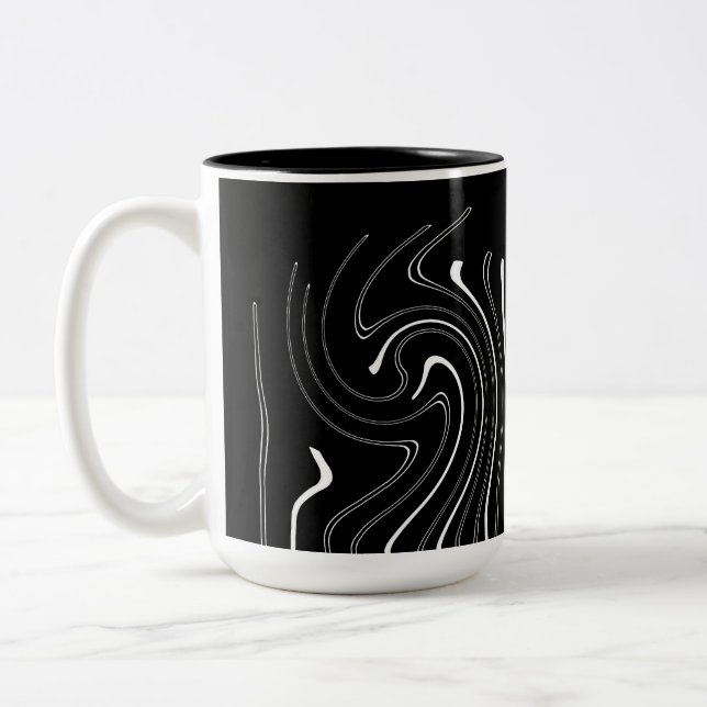 Taza Bicolor Resumen Art Black White Lines Twirl Minimalismo (Izquierda)