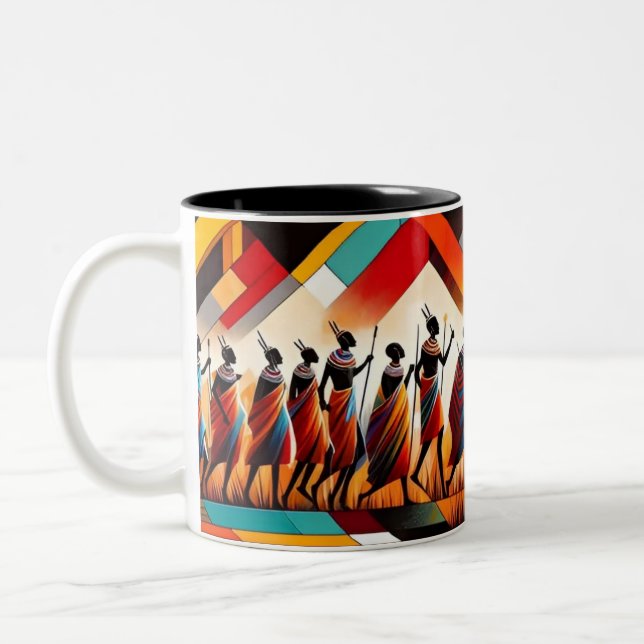 Taza Bicolor Resumen arte africano masai geométrico (Izquierda)
