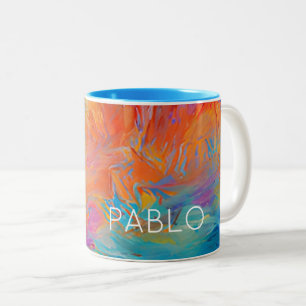 Taza Bicolor Resumen Arte moderno Pintura NOMBRE Diversión colo