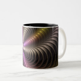 Taza Bicolor Resumen brillante Trippy Colorido arte fractal 3D