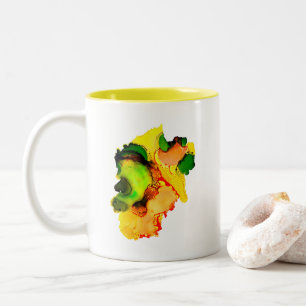 Taza Bicolor Resumen de arte alcohol tinta amarillo verde