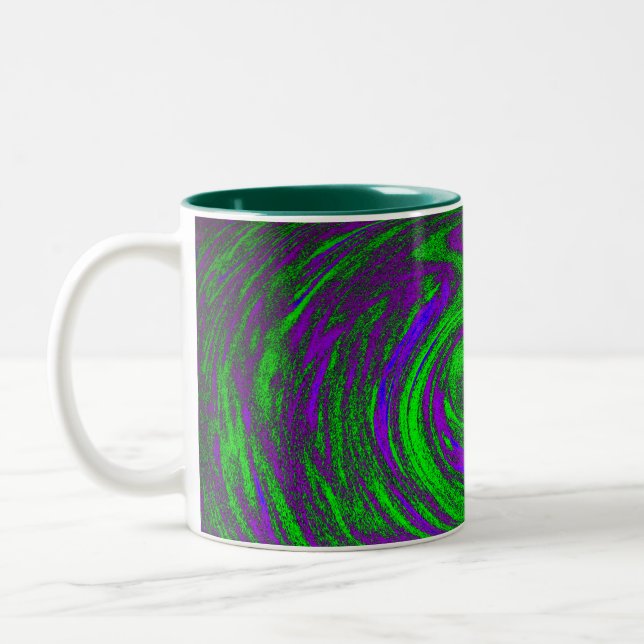Taza Bicolor Resumen de arte digital púrpura y verde (Izquierda)