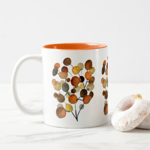 Taza Bicolor Resumen de arte marrón de Otumn Earth Tree