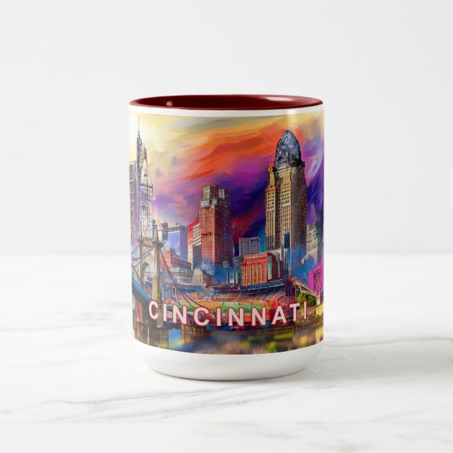 Taza Bicolor Resumen de Cincinnati Skyline (Centro)