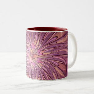 Taza Bicolor Resumen de colores de cerezo de arte fractal flora