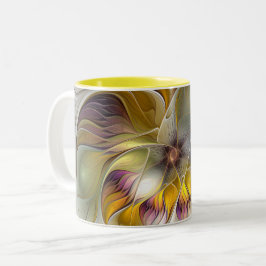 Taza Bicolor Resumen de fantasía colorida Flor Fractal Moderno