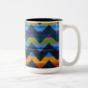 Taza Bicolor Resumen de madera de Chevron colorido #2