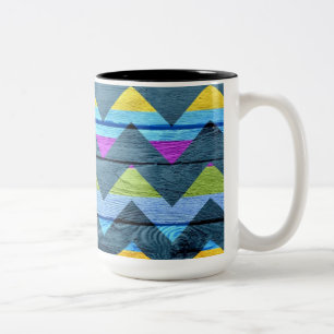 Taza Bicolor Resumen de madera de Chevron colorido #3